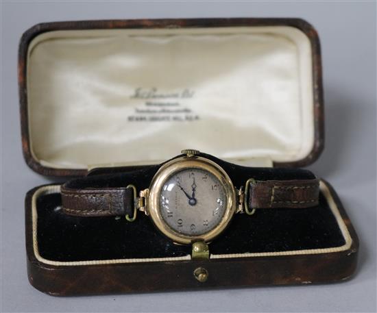 A gentlemans early 20th century 9ct gold manual wind wrist watch.